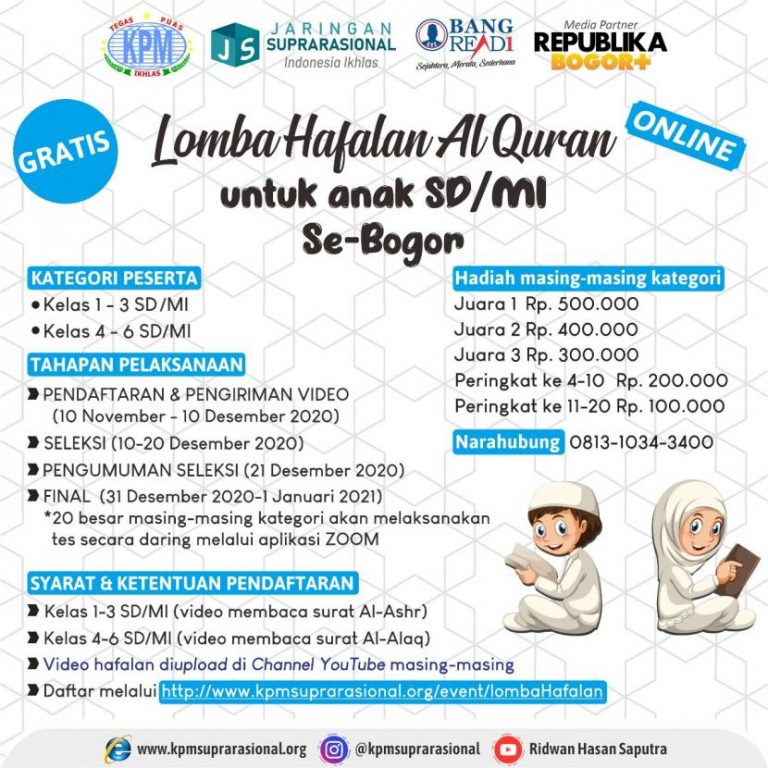 Ada Lomba Hafalan Quran untuk Anak SD/MI se- Bogor, Cek Tanggalnya