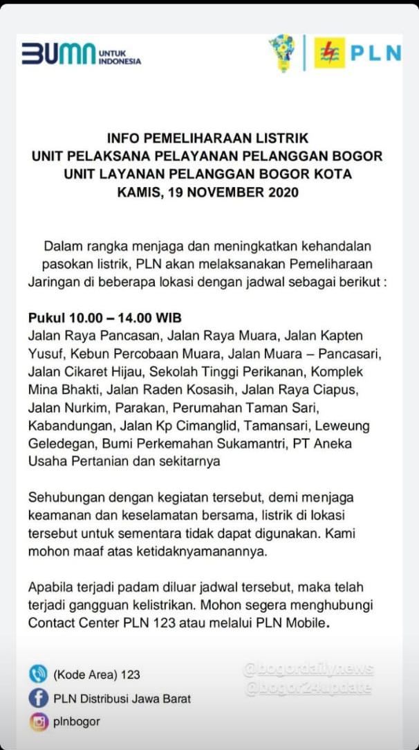 Lagi WFH? Listrik Mati Lagi Mulai Pukul 10:00-14:00 WIB, Ini Titiknya di Kota Bogor