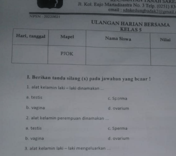 Heboh, Soal Ujian Kelas 5 SD di Kota Bogor Vulgar Bahas Sperma dan Vagina