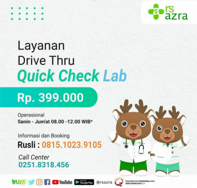 
 Rumah Sakit Azra Bogor telah membuka layanan Drive Thru Quick Check Lab. (rsazra/Bogordaily.net)