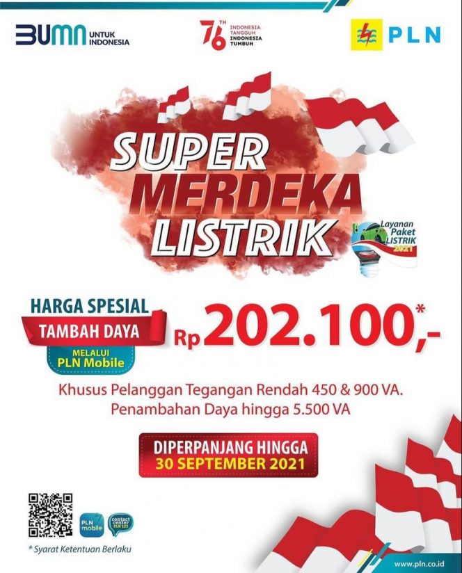 
 Promo Super Merdeka Listrik sampai dengan tanggal 30 September 2021. (Istimewa/Bogordaily.net)