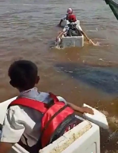Pergi ke Sekolah, Tiga Bocah SD Nekat Naik Kotak Styrofoam Lewati Sungai