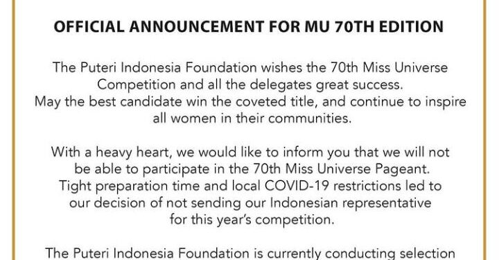 Puteri Indonesia Tak Ikut Miss Universe 2021, Kenapa Ya?