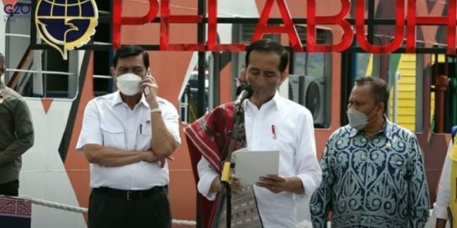 
 Tangkapan layar Luhut Binsar Pandjaitan asyik telepon saat Presiden Jokowi pidato. (Istimewa/Bogordaily.net)