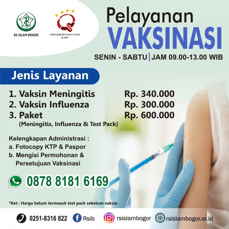 Rumah Sakit Islam Bogor Membuka Pelayanan Vaksin Meningitis dan Vaksin Influenza