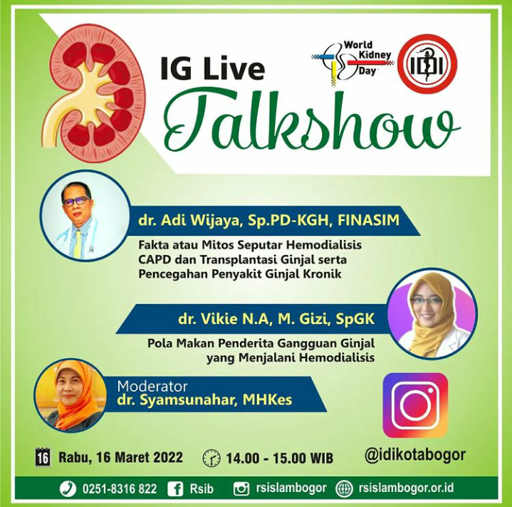 Gandeng IDI Kota Bogor, RS Islam Gelar Talkshow Angkat Tema Ginjal