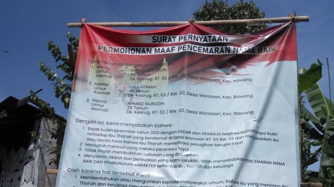 Tuduh Orang Pesugihan Tuyul, Tetangga Julid Minta Maaf Lewat Banner 
