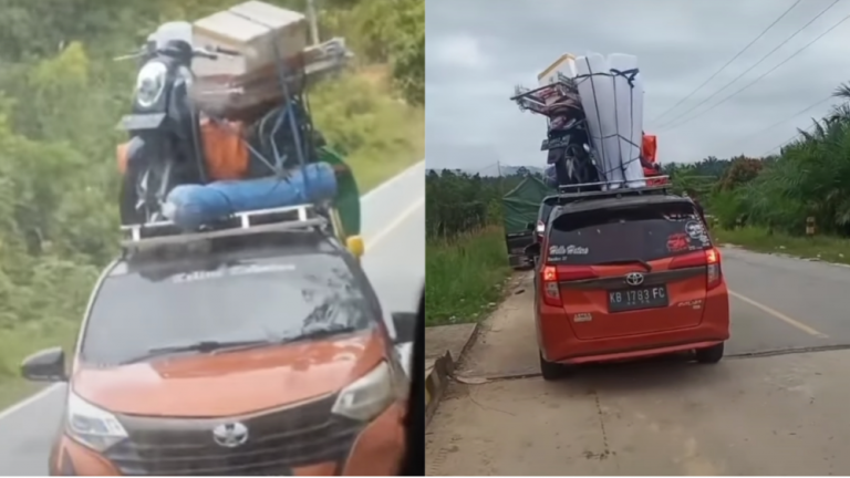 Aksi Pemudik Paksa Barang Bawaan di Atas Mobil, Bikin Geleng-geleng Kepala