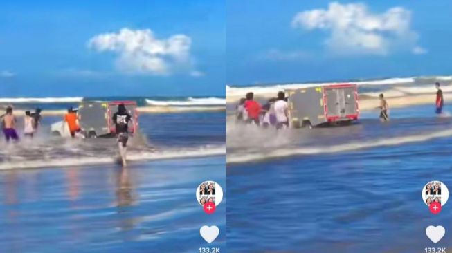 Bikin Panik Wisatawan, Viral Mobil Boks Meluncur ke Laut