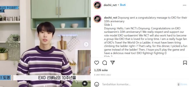 
 doyoung nct  saat menyampaikan  pesan untuk EXO. foto: instagram Doyoung nct