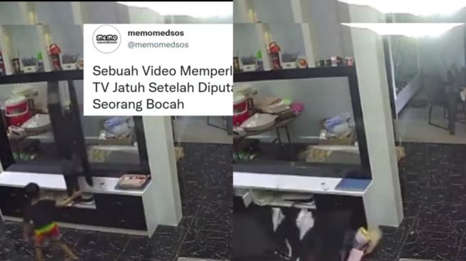 Waduh! Bocah Ini Putar Posisi TV Berujung Ambruk, Warganet: Bukan Salah Anaknya