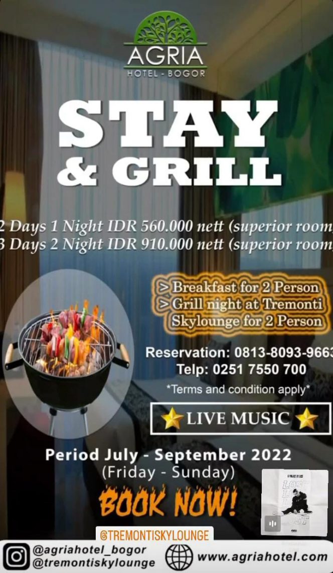
 Poster Promo Stay and Grill Agria Hotel Bogor. (Instagram @agriahotel_bogor/Bogordaily.net)