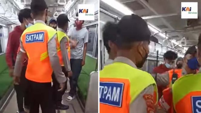 
 Tangkapan layar video viral penumpang kereta diturunkan petugas pengawal kereta api. (Instagram/@dramakrlcommuterline/Bogordaily.net)