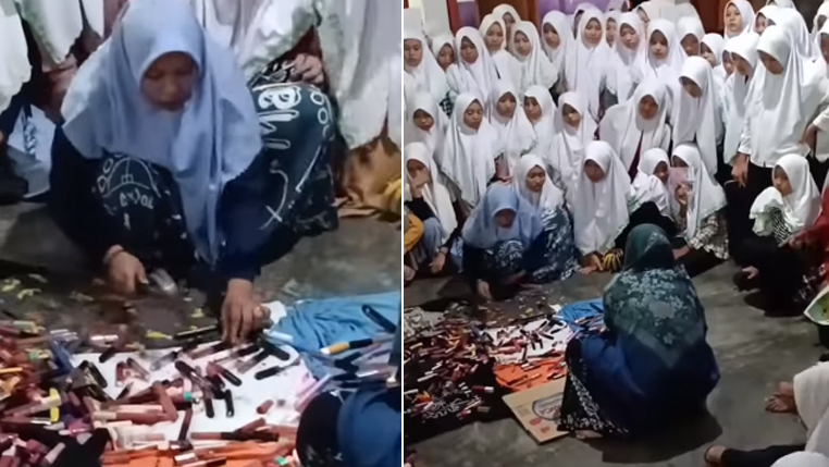 Viral Lipstik Santriwati Dihancurkan Pakai Palu, Warganet: Ikuti Aturan