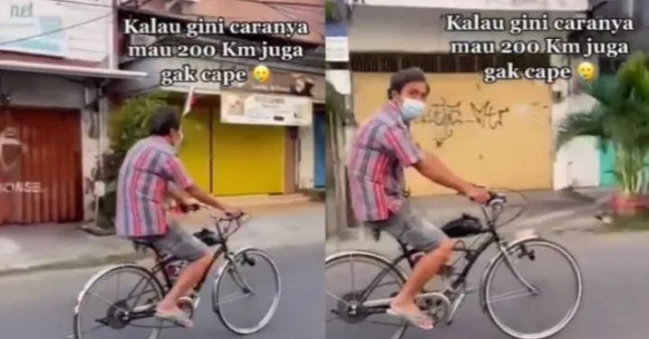 Naik Sepeda Tanpa Digowes, Pria Ini Viral