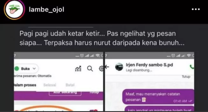 Ketar-ketir, Ojol Dapat Orderan dari Irjen Ferdy Sambo S.Pd