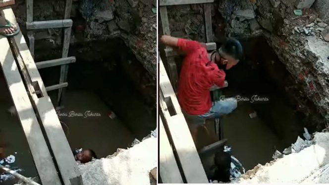 
 Tangkapan layar video bocah kecemplung septic tank.(Instagram @lensa_berita_jakarta/Bogordaily.net)