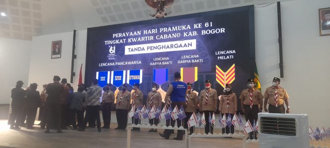 
 Acara Peringatan Hari Pramuka ke-61 Tahun 2022 di Auditorium Sekretariat Daerah Kabupaten Bogor. (Mutia/Bogordaily.net)