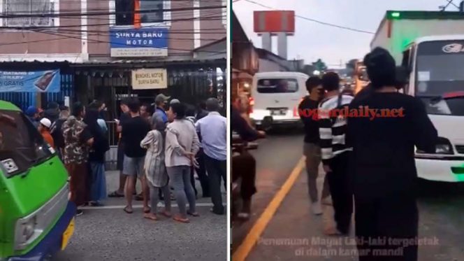 
 Lokasi penemuan mayat di sebuah bengkel di Ciawi, Kabupaten Bogor. Tampak arus lalu lintas sempat tersendat. (Instagram/@bogordailynews/Bogordaily.net)