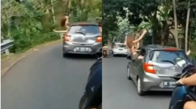 Aksi Nyeleneh Bule di Bali Ugal-Ugalan Sambil Joget di Jendela Mobil Viral