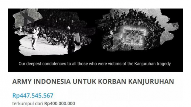 
 Army Indonesia Donasi Ratusan Juta untuk Kanjuruhan