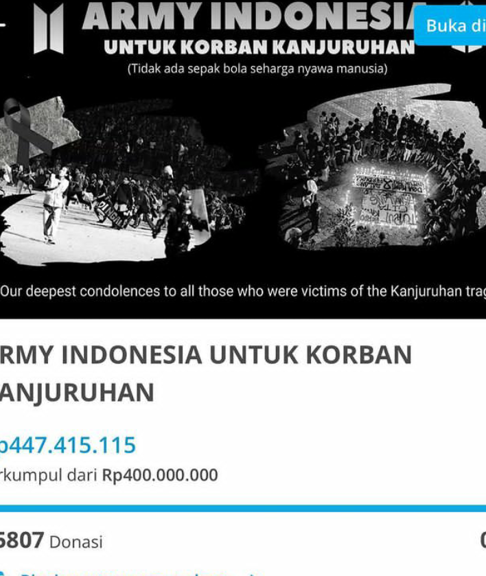 Galang Dana Tragedi Kanjuruhan, ARMY Indonesia Kumpulkan Rp 447 Juta