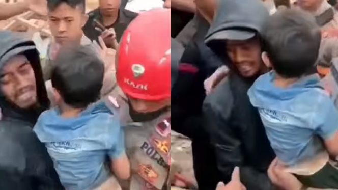 
 Video viral proses evakuasi anak kecil korban gempa Cianjur. (Tangkapan layar Instagram/ @terang_media/Bogordaily.net)