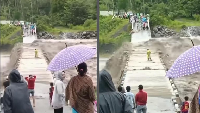 Disebut Mirip Avatar, Viral Pria Nekat Nyebrang di Jembatan yang Diterjang Banjir
