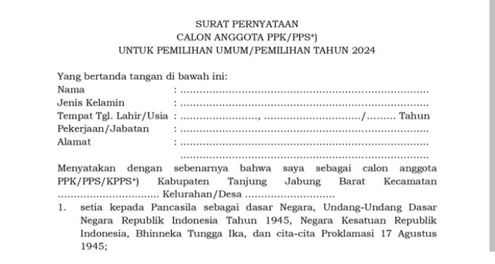 Contoh Surat Pernyataan Pantarlih Pemilu 2024, Simak di Sini