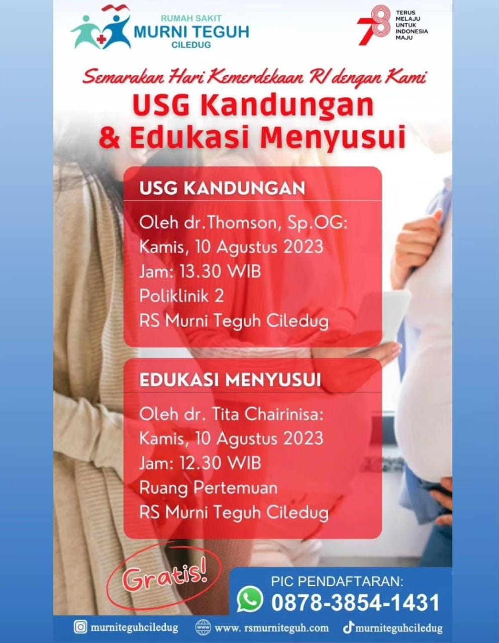 Meriahkan HUT RI ke 78, RS Murni Teguh Ciledug Buka Pelayanan USG Kandungan & Edukasi Menyusui Secara Gratis