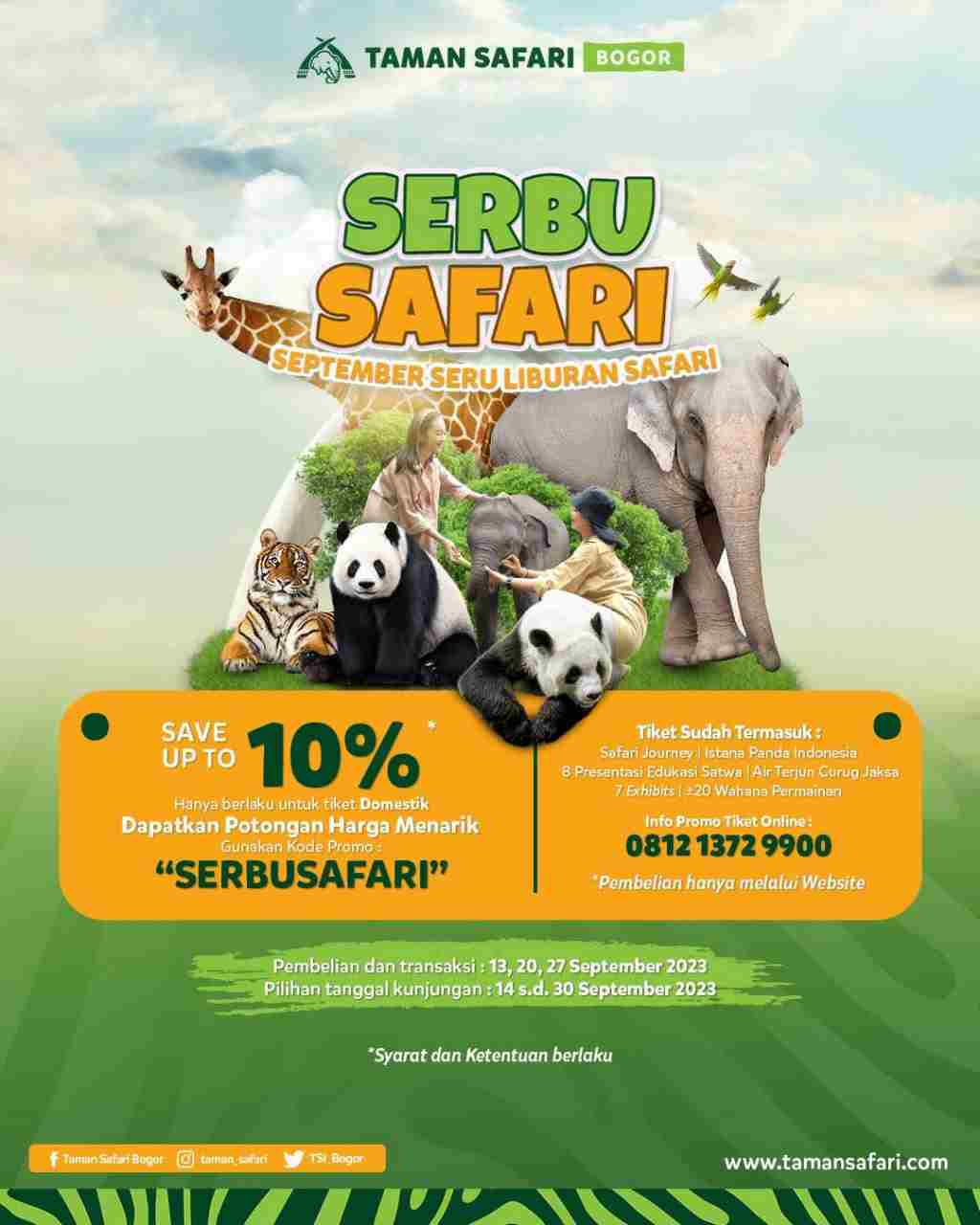 Tiket Masuk Taman Safari Bogor Diskon 10 Persen Selama September. Cek di Sini!