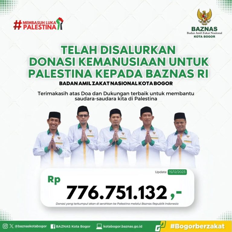 BAZNAS Kota Bogor Sumbangkan Rp776 Juta untuk Infaq Kemanusiaan Palestina