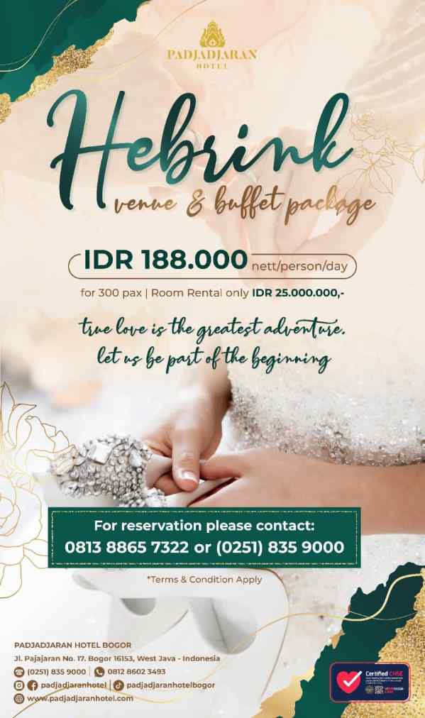 Padjadjaran Hotel Bogor Menawarkan Paket Wedding Hebrink. Penasaran