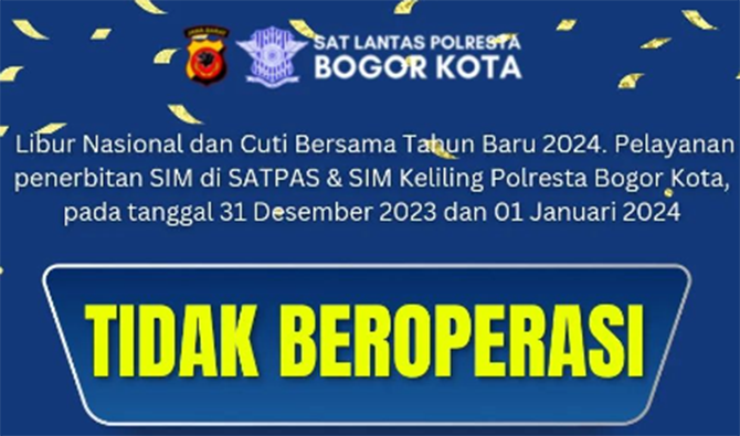 Libur Nasional, SIM Keliling Kota Bogor Minggu, 31 Desember 2023 Tidak Beroperasi