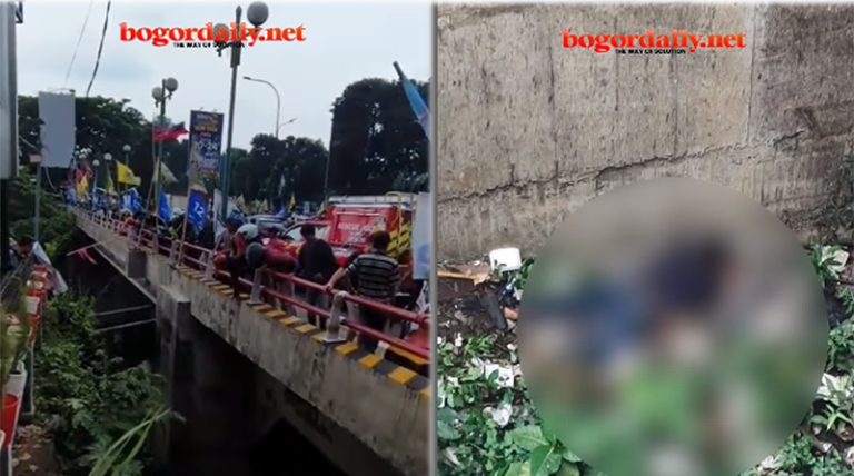 pria lompat di Jembatan Bale Binarum Bogor