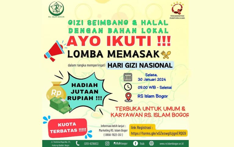 Peringati Hari Gizi Nasional, Rumah Sakit Islam Bogor Akan Gelar Lomba Memasak