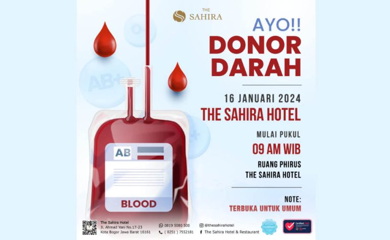 The Sahira Hotel Bogor Akan Adakan Donor Darah, Yuk Ikutan