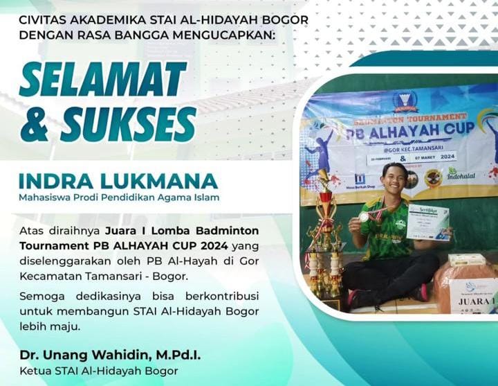 Tiga Mahasiswa STAI Al Hidayah Bogor Raih Juara Badminton Tournament PB Al-Hayah Cup 2024