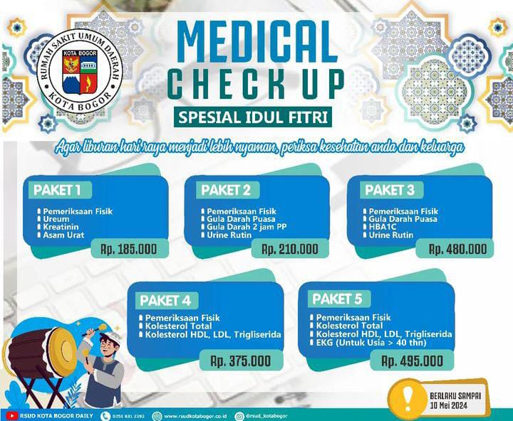 Daftar Medical Chek Up di RSUD Kota Bogor Spesial Idul Fitri 2024