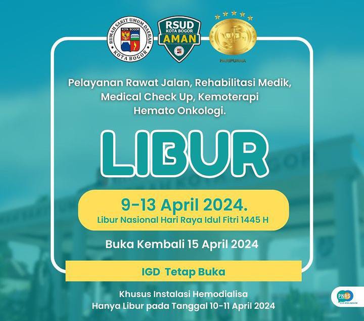 Jadwal Pelayanan RSUD Kota Bogor saat Idul Fitri 2024, Cek di Sini