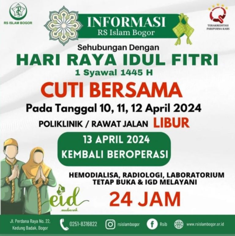 Jadwal Poliklinik dan Rawat Jalan RS Islam Bogor Selama Libur Hari Raya Idul Fitri