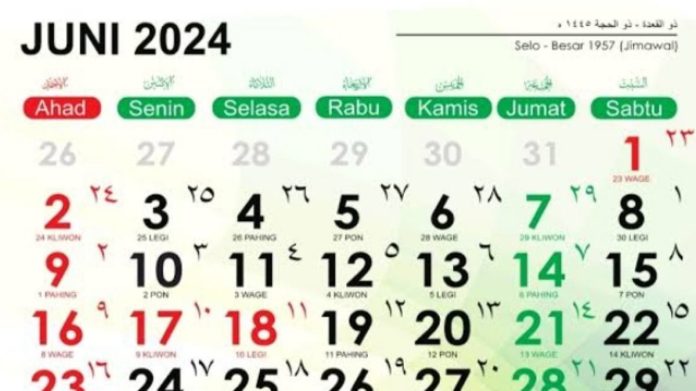 Kalender Juni 2024 Lengkap dengan Hijriyah dan Jawa Long Weekend Juni 2024