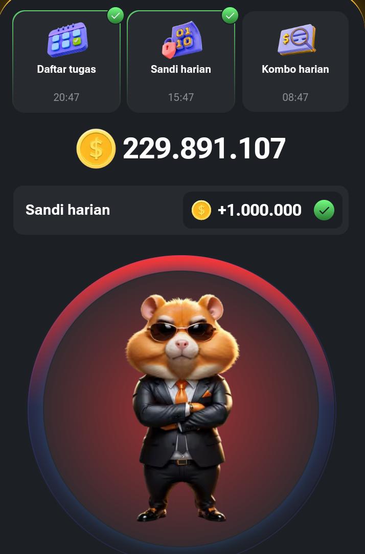 Selamat! 1 Juta Koin Masuk ke Wallet dari Sandi Harian Hamster Kombat 2 Agustus