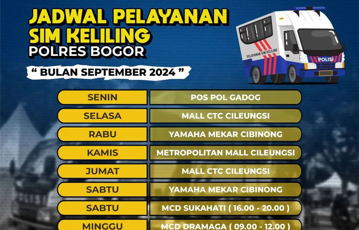 Jadwal dan Lokasi SIM Keliling Kabupaten Bogor Hari Ini, Senin 9 September 2024