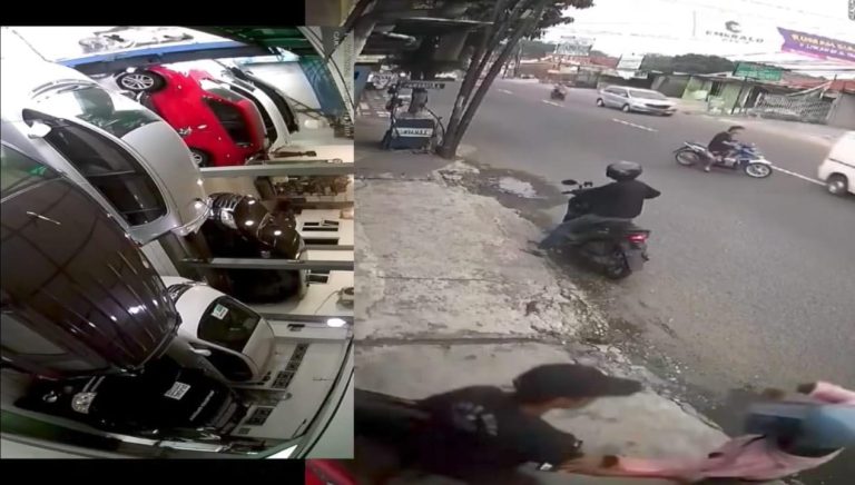 Gunakan Senpi, Aksi Maling di Showroom Mobil Sukahati Cibinong Terekam CCTV