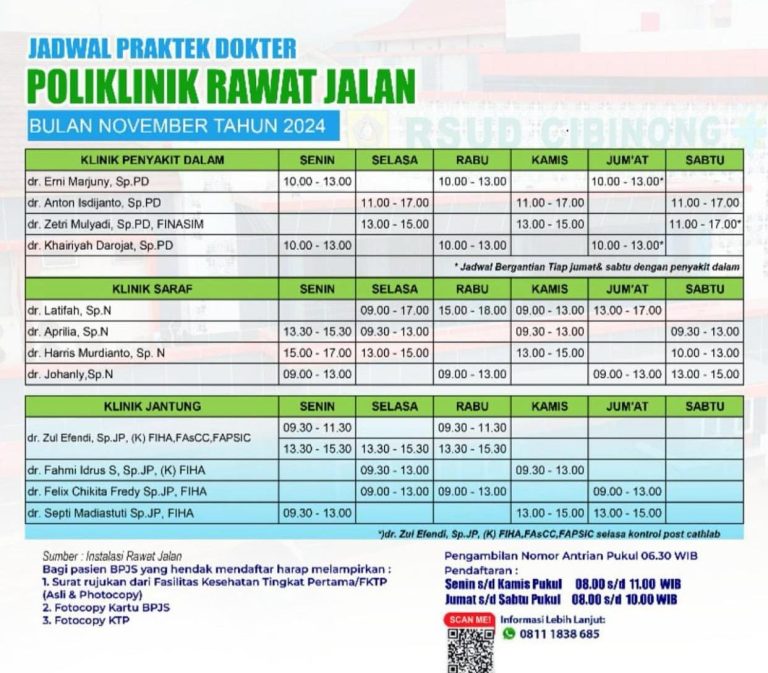 Jadwal Dokter dan Layanan Poliklinik RSUD Cibinong Selama November 2024