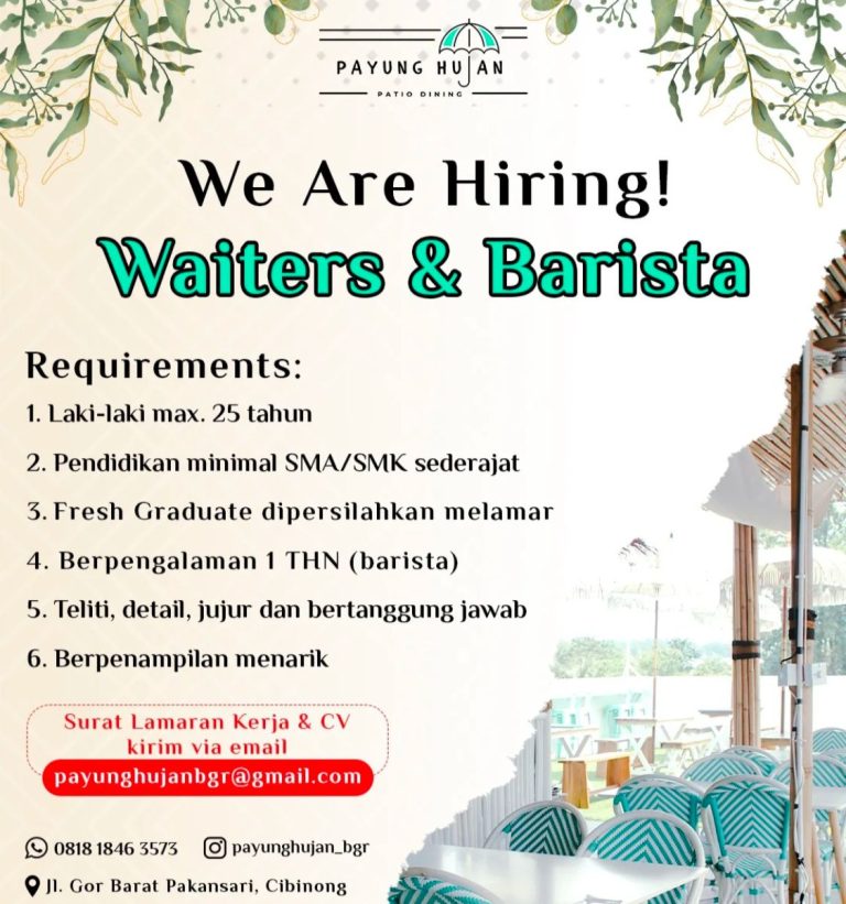 Payung Hujan Patio Dining Buka Lowongan Waiters & Barista, Cek Persyaratannya!