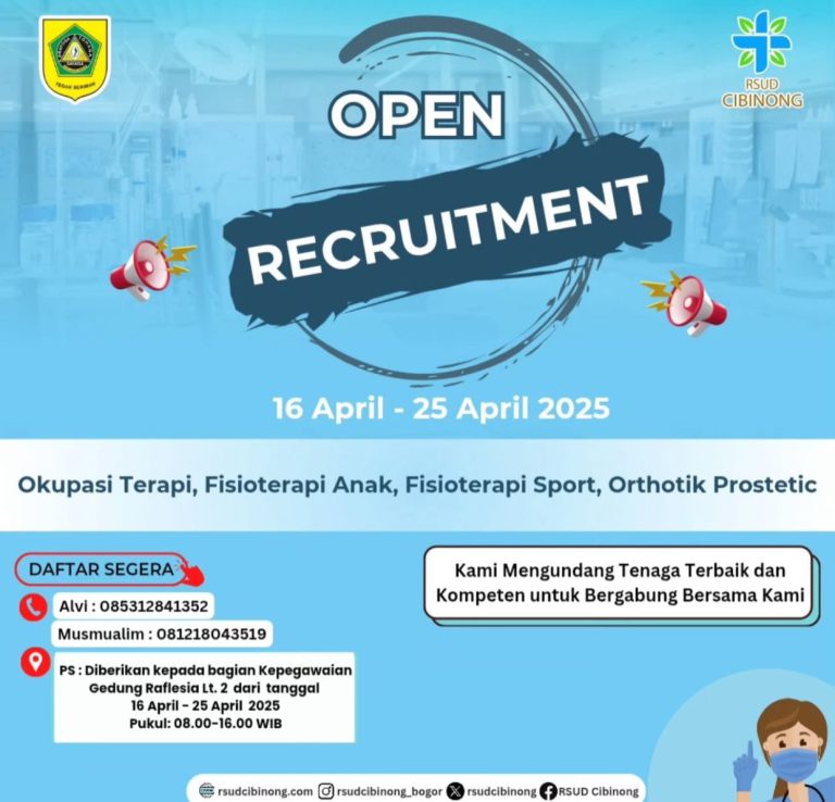 RSUD Cibinong Open Recruitment untuk Posisi Okupasi Terapi, Fisioterapi Anak, Fisioterapi Sport, Orthotic Prostetic