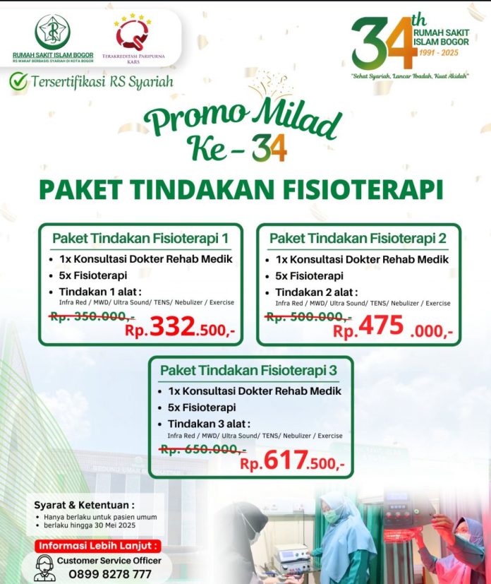 Sambut Milad ke-34, RS Islam Bogor Hadirkan Promo Spesial Tindakan Fisioterapi