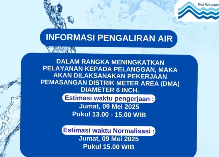 Perumda Air Minum Tirta Kahuripan Kabupaten Bogor Informasikan Terhentinya Pengaliran Air Akibat Pemasangan DMA 